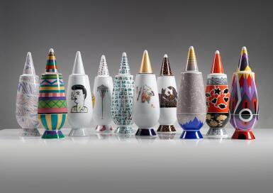 View full screen - View 1 of Lot 24. Collection of Ten "100% Make up" Vases with Lid.