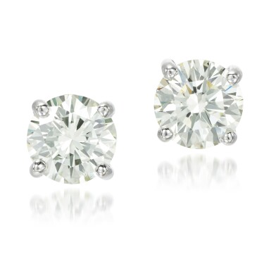 View full screen - View 1 of Lot 131. PAIR OF DIAMOND STUD EARRINGS.