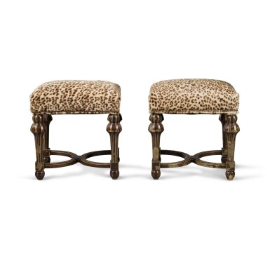 View full screen - View 1 of Lot 94. A Pair of William and Mary Style Faux-Tortoiseshell Stools, by Maison Jansen of Paris, Circa 1938.