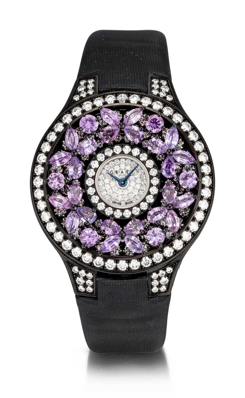 View full screen - View 1 of Lot 1045. 'Butterfly' Reference BF32BGVSD, 5 Limited Edition Blackened Gold, Purple Sapphire and Diamond-Set Wristwatch | 格拉夫| Butterfly編號BF32BGVSD 5,限量版鍍黑金,紫色剛玉及鑽石腕表,約2010年製.