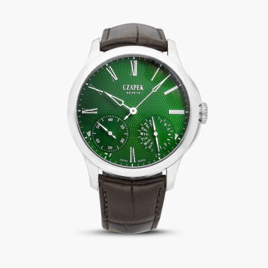 View full screen - View 1 of Lot 2116. Quai des Bergues ‘Emerald Green L’ | A stainless steel wristwatch with power reserve and enamel dial, Circa 2023.