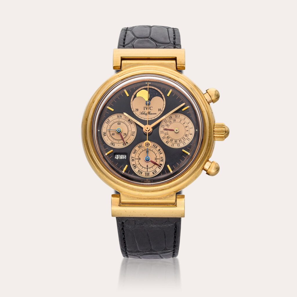 View full screen - View 1 of Lot 480. Reference IW3750-05 Da Vinci Perpetual | A limited edition pink gold automatic perpetual calendar chronograph wristwatch with moon phases, Circa 1990.