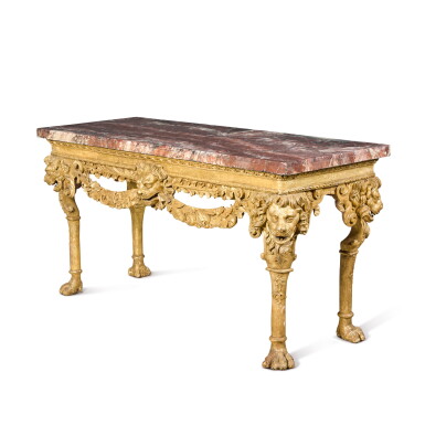 View full screen - View 1 of Lot 144. An Irish carved giltwood console table, mid-18th century and adapted.