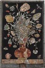 A Dutch Baroque engraved mother-of-pearl, bone and hardstone inlaid slate panel by Dirck van Rijswijck (1596-1679), circa 1660/70