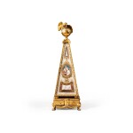 A Louis XVI gilt-bronze and painted glass pyramidal clock, circa 1775-1780, the bronzes probably by François Vion | Pendule pyramide en bronze doré et panneaux de verre peint d'époque Louis XVI, vers 1775-1780, les bronzes probablement par François Vion