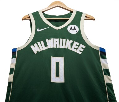 View full screen - View 1 of Lot 57. Damian Lillard Milwaukee Bucks 2023-2024 Game Worn Icon Edition Jersey .