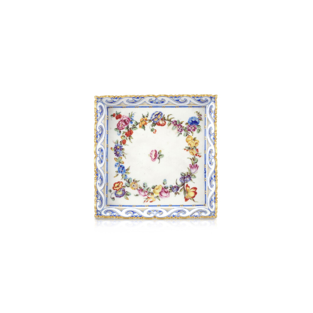 View full screen - View 1 of Lot 182. A Sèvres porcelain square tray (plateau carré à jour), circa 1760 .