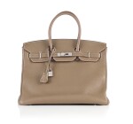 BIRKIN 35 ETOUPE COLOUR IN CLEMENCE LEATHER WITH PALLADIUM HARDWARE. HERMÈS, 2013