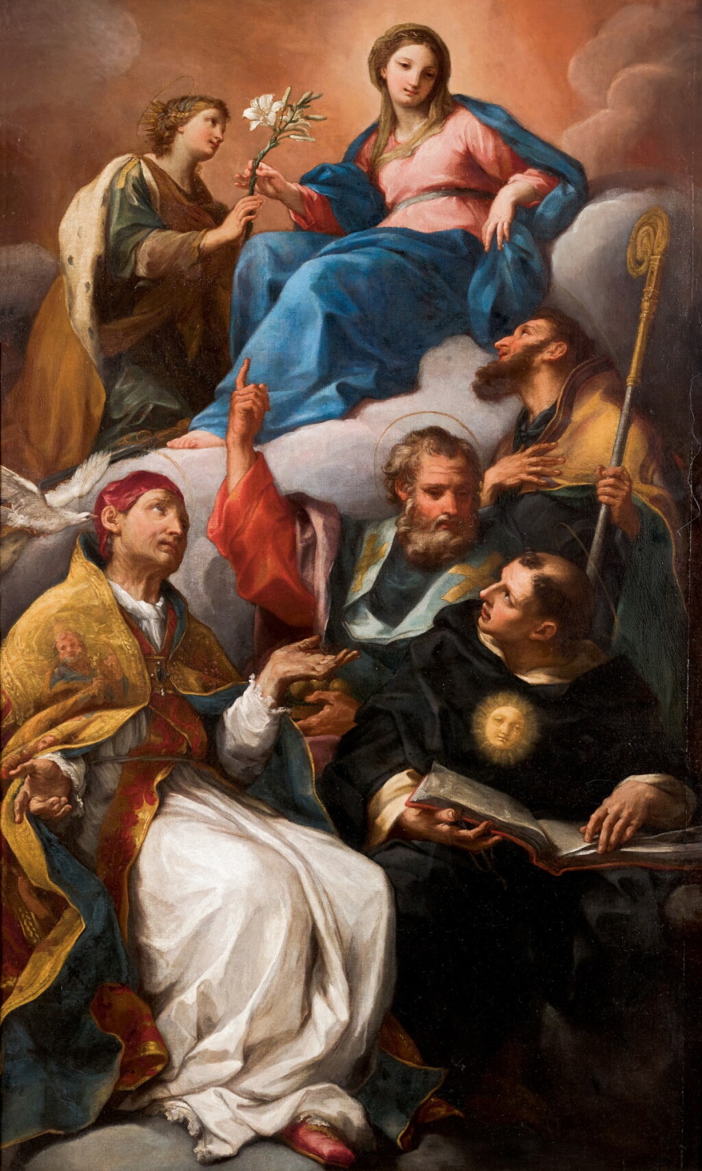 View full screen - View 1 of Lot 25. CIRCLE OF CARLO MARATTA | The Immaculate Conception with Saints Catherine of Alexandria, Gregory the Great, Benedict, Nicholas of Bari and another saint.
