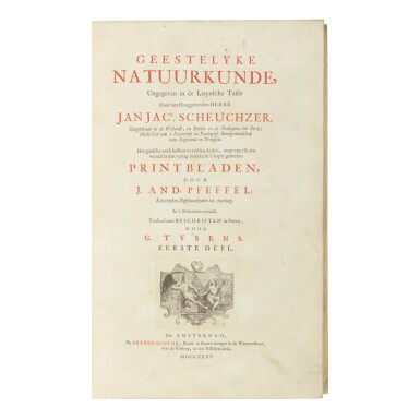 View full screen - View 1 of Lot 226. SCHEUCHZER, JOHANN JAKOB | Geestelyke Natuurkunde. Amsterdam: Petrus Schenk, 1735-1738.