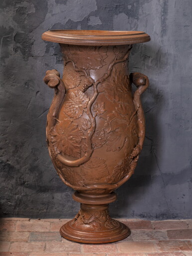 View full screen - View 1 of Lot 160. A brown-glazed stoneware vase, by Jules-Claude Ziegler or Alexandre Louis, circa 1840-1850 | Vase en grès brun, France, par Jules-Claude Ziegler ou Alexandre Louis, vers 1840-1850.