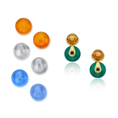 View full screen - View 1 of Lot 325. Pair of Gold and Gem-Set 'Pneu' Earclips.
