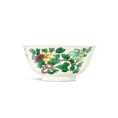 View full screen - View 1 of Lot 3629. A biscuit-enamelled sancai 'floral' bowl, Mark and period of Kangxi | 清康熙 素三彩暗龍花蝶紋盌 《大清康熙年製》款.