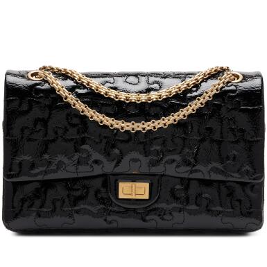 View full screen - View 1 of Lot 218. Black Patent Puzzle 2.55 Reissue 226 Double Flap Gold Hardware, 2008.