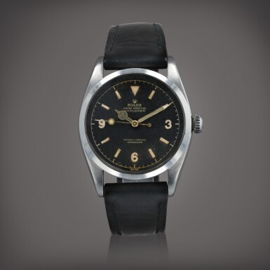 View full screen - View 1 of Lot 130. Explorer, reference 6350 Montre bracelet en acier | Stainless steel wristwatch Vers 1953 | Circa 1953.