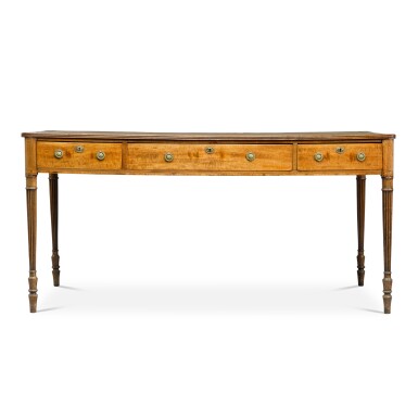 View full screen - View 1 of Lot 193. A late George III mahogany and boxwood-strung writing table, circa 1800.