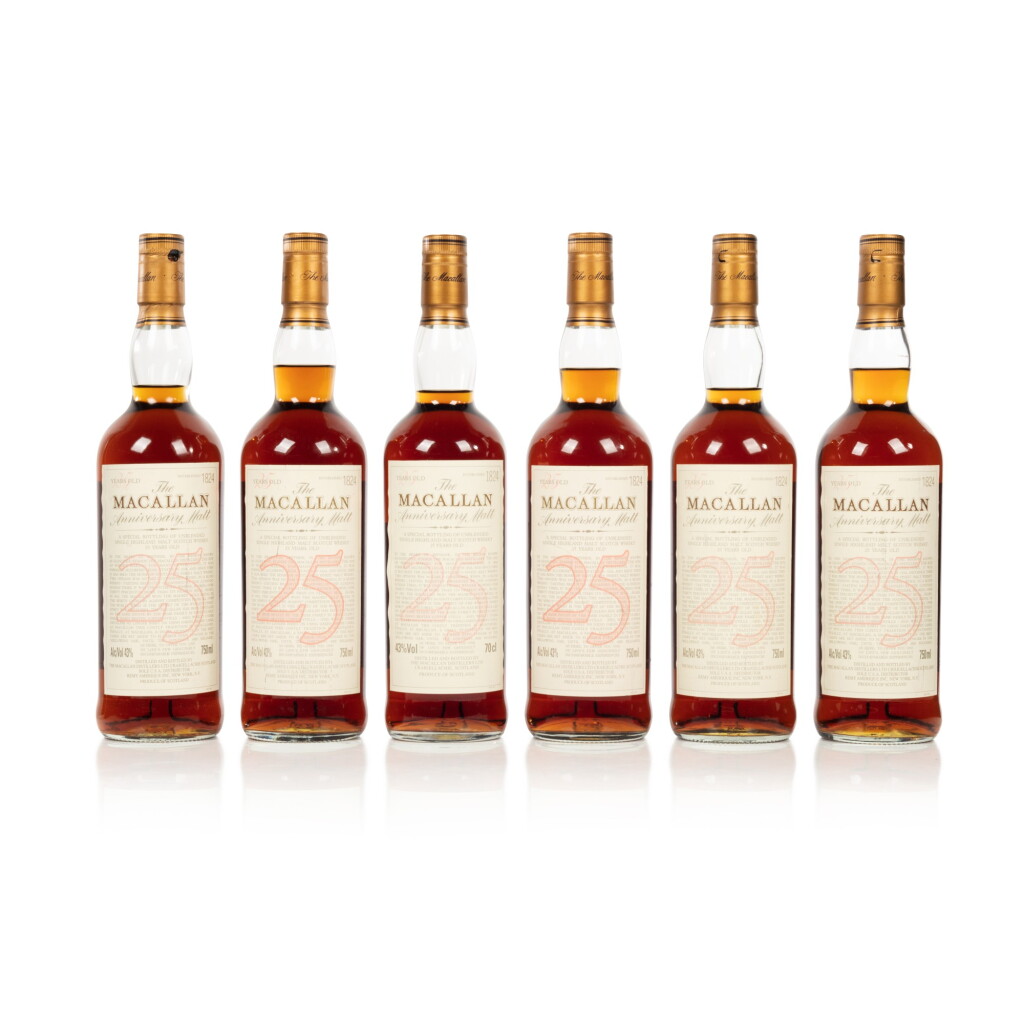 View full screen - View 1 of Lot 119. The Macallan 25 Year Old Anniversary Malt 43.0 abv NV The Macallan 25 Year Old Anniversary Malt 43.0 abv NV (5 BT75, 1 BT70).