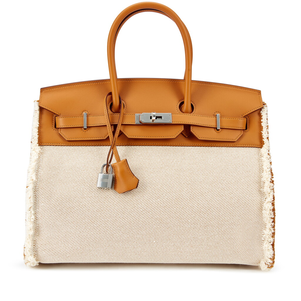 View full screen - View 1 of Lot 5545. Limited Edition Sesame Swift and Twill H Canvas Fray Fray Birkin 35 Palladium Hardware, 2021.