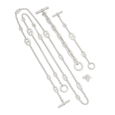 View full screen - View 1 of Lot 675. Set of Four Sterling Silver Ring, Bracelets and Necklace.