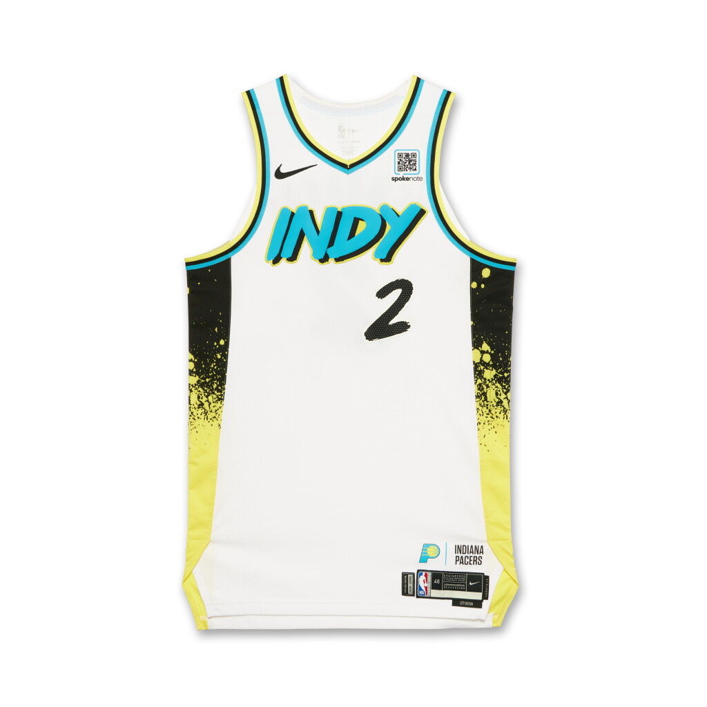 View full screen - View 1 of Lot 41. Andrew Nembhard Indiana Pacers 2025 NBA Playoffs Eastern Conference Semifinals Game Worn City Edition Jersey | Games 3 and 4 | Matched to 5 Playoff Games.