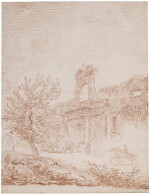 HUBERT ROBERT | VIGNOLA'S GATE TO THE FARNESE GARDENS, ROME, WITH A COACH AND HORSES