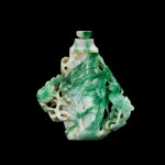 A jadeite 'phoenix' vase and cover, Late Qing dynasty – early Republican period | 晚清至民國初 翠玉浮雕鳳鳥寶珠蓋瓶