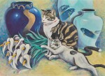 Cats with Japanese Enamel Vases