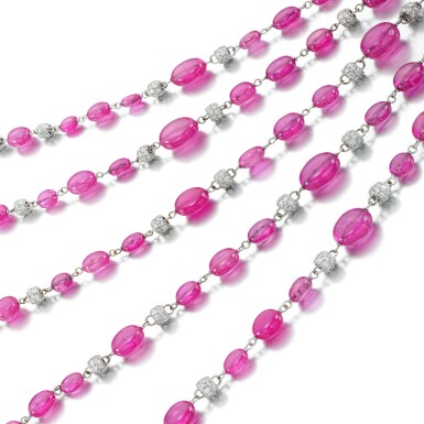 View full screen - View 1 of Lot 48. Ruby and diamond longchain.