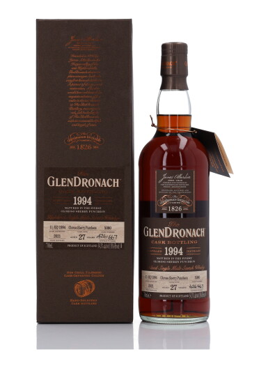 View full screen - View 1 of Lot 171. The Glendronach Single Cask 27 Year Old #5080 54.3 abv 1994 (1 Bottle 70cl).