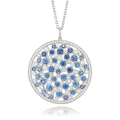 View full screen - View 1 of Lot 54. Sapphire and diamond pendant, 'Cobblestone'.