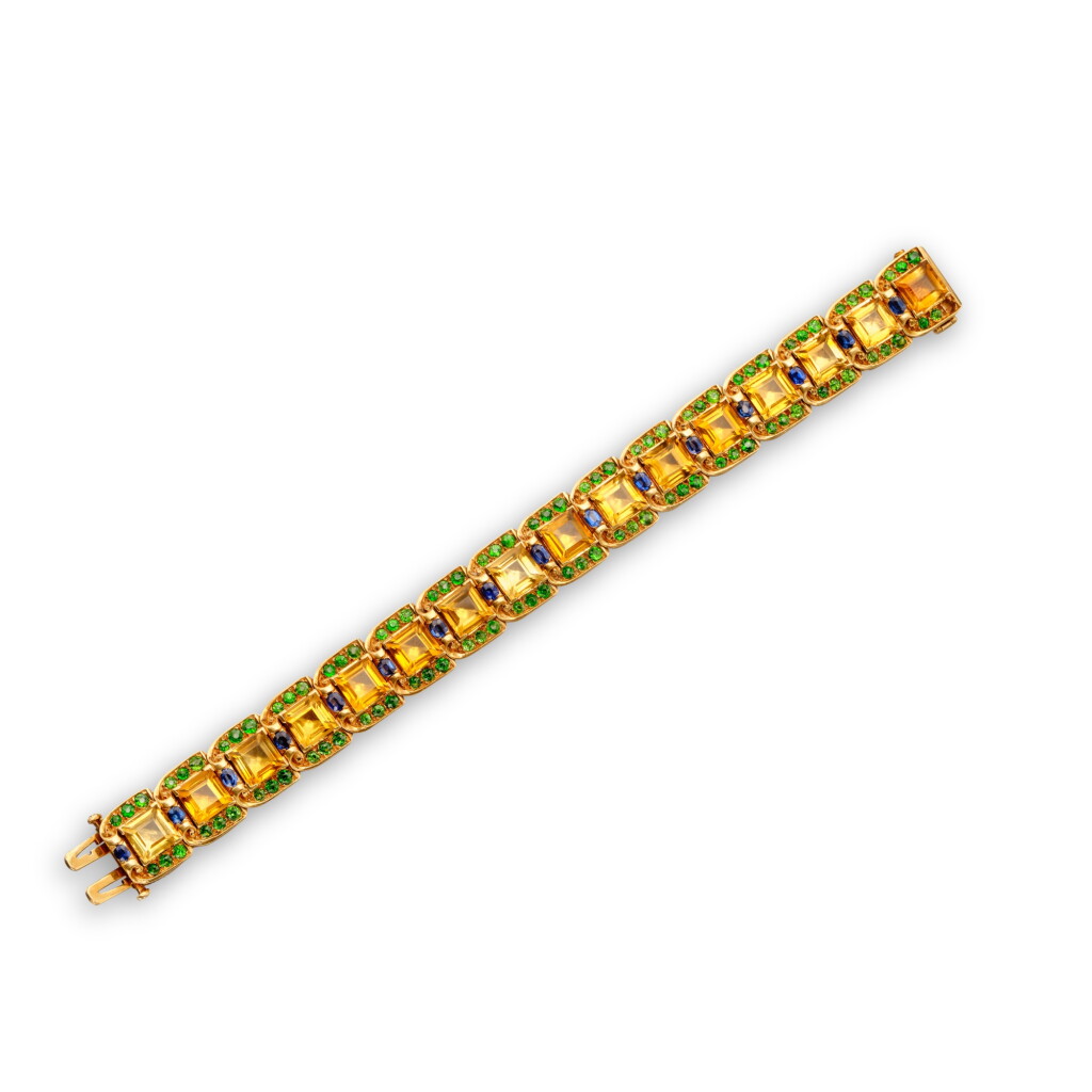 View full screen - View 1 of Lot 49. Gold, Citrine, Sapphire and Demantoid Garnet Bracelet.
