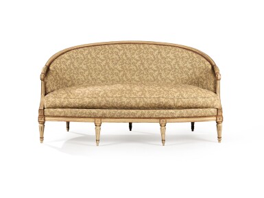View full screen - View 1 of Lot 196. A cream lacquered sofa, Louis XVI, circa 1780 | Canapé corbeille en bois laqué crème, d'époque Louis XVI, vers 1780.