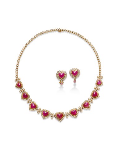 View full screen - View 1 of Lot 1881. Ruby and Diamond Necklace | Pair of Ear Clips | 梵克雅寶 | 鑽石 配 紅寶石 項鏈 | 及 耳夾一對.