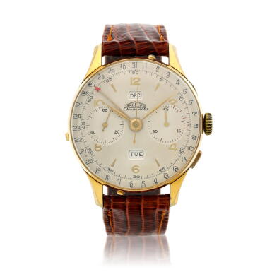 View full screen - View 1 of Lot 247. A stainless steel and gold plated triple calendar chronograph wristwatch, Circa 1955 .