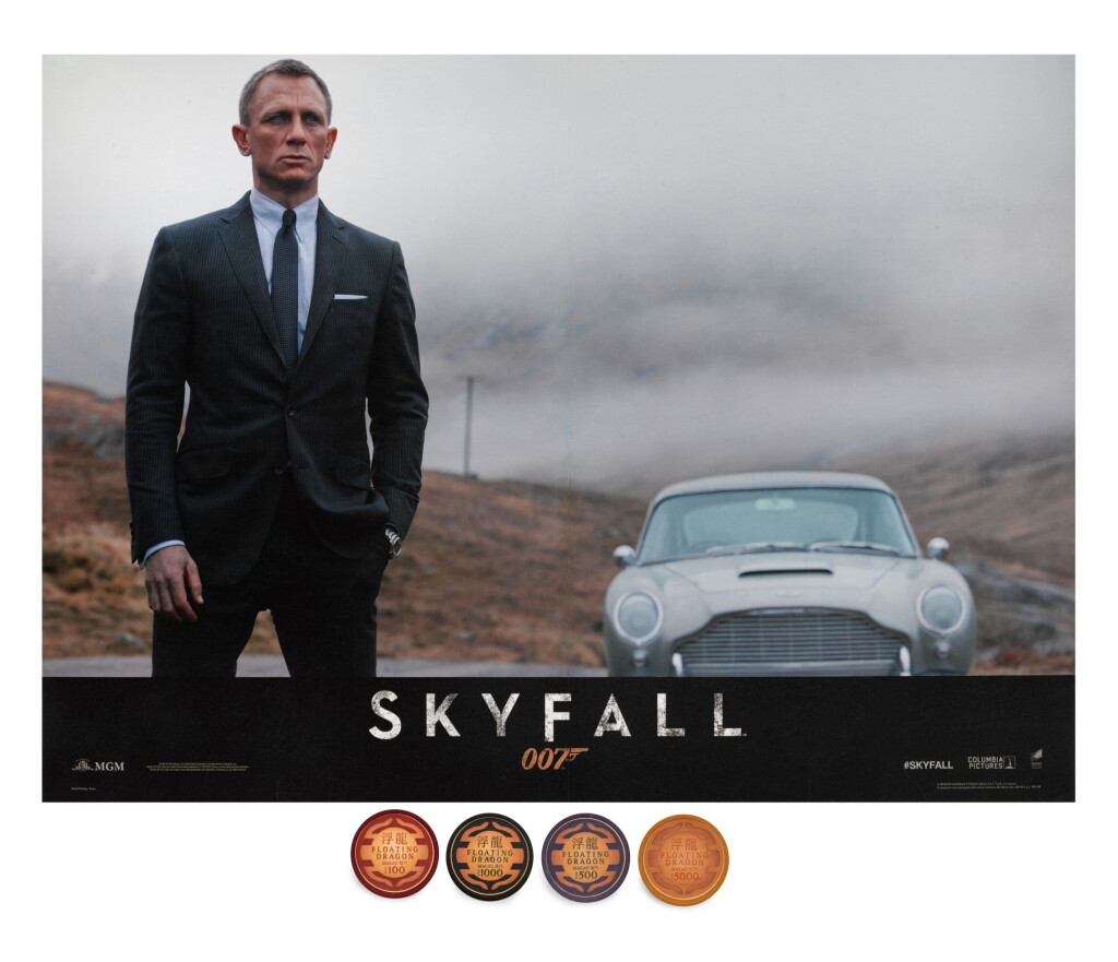 View full screen - View 1 of Lot 40. Skyfall (2012), four Floating Dragon (Macau) casino chips, British, and poster, Italian.