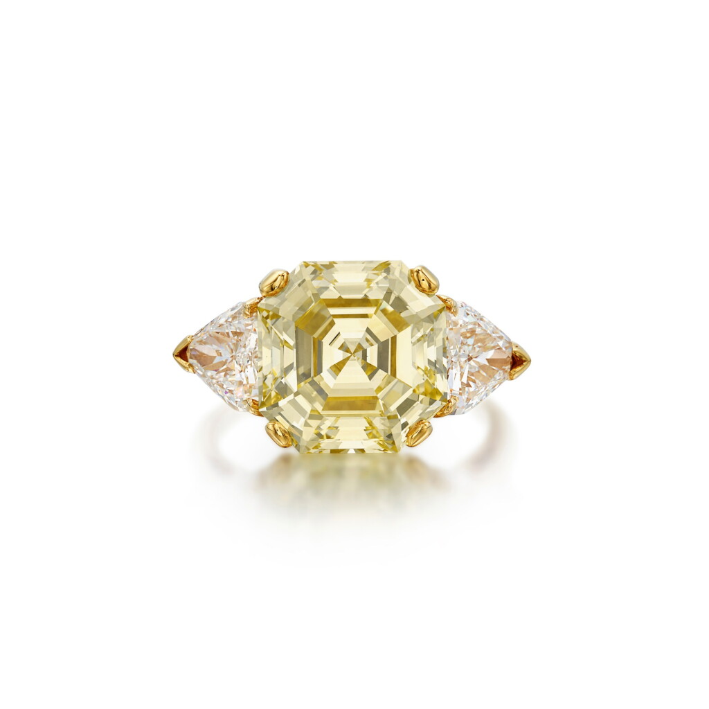 View full screen - View 1 of Lot 360. Fancy Yellow Diamond and Diamond Ring.