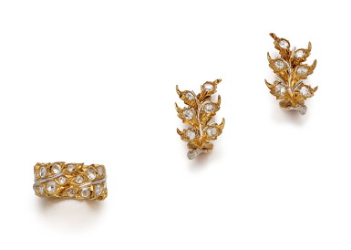 View full screen - View 1 of Lot 1189. BUCCELLATI AND GIANMARIA BUCCELLATI | GOLD AND DIAMOND RING AND PAIR OF EAR CLIPS | 布契拉提 及 吉安馬里亞 • 布契拉提 | 18K金 及 鑽石戒指及耳環一對.