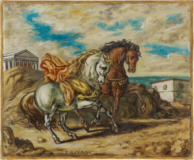 View full screen - View 1 of Lot 54. Cavalli presso un tempio.