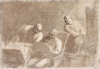 View full screen - View 1 of Lot 49. An artist and two connoisseurs in a studio.