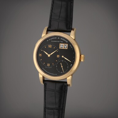View full screen - View 1 of Lot 16. Lange 1, Reference 101.031 | An early pink gold wristwatch with digital date display and power reserve indication | Circa 1999 | 朗格 | Lange 1 型號101.031 | 早期粉紅金腕錶備數字日期及動力儲存顯示,製作年份約1999.