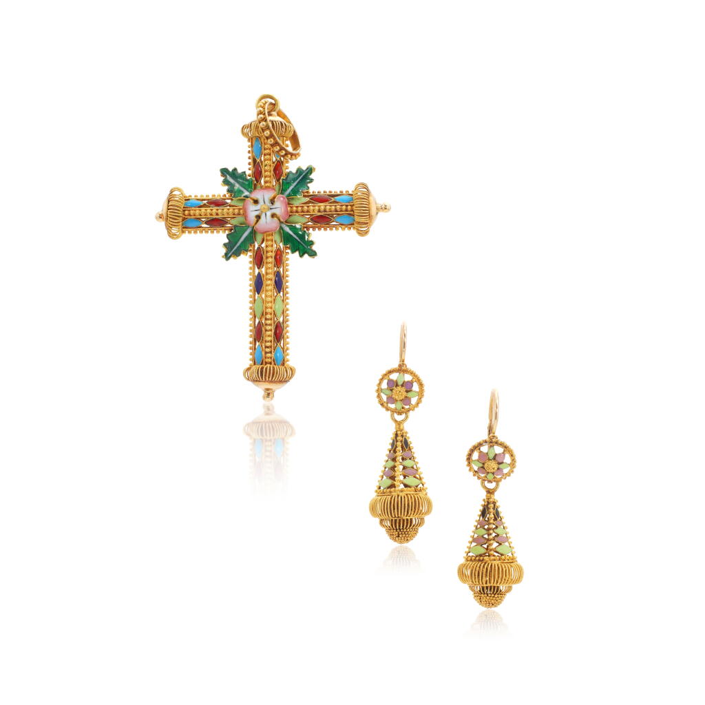View full screen - View 1 of Lot 1031. Enamel demi-parure, 1880s.