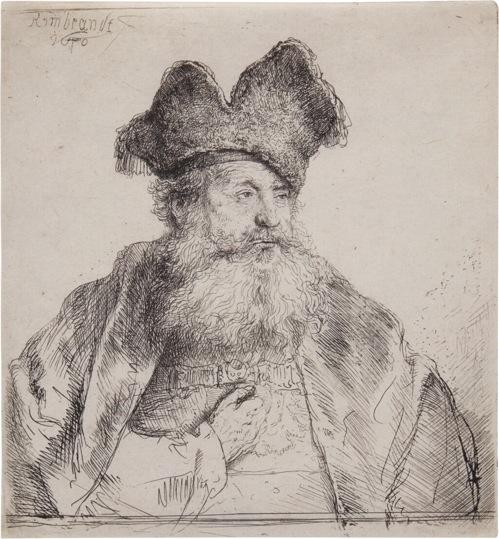 View full screen - View 1 of Lot 72. An Old Man with a Divided Fur Cap (B., Holl. 265; New Holl. 182; H. 170).