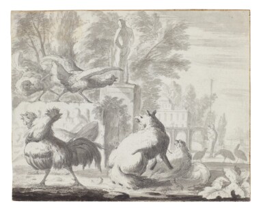 View full screen - View 1 of Lot 16. A fox attacking chickens in a park.
