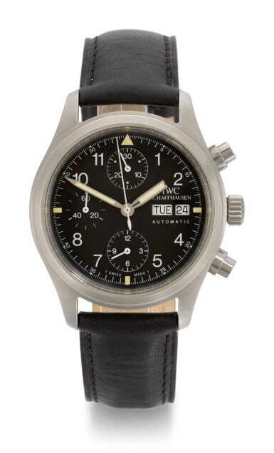 View full screen - View 1 of Lot 19. IWC | FLIEGERCHRONOGRAPH, REFERENCE 3706, STAINLESS STEEL CHRONOGRAPH WRISTWATCH WITH DAY AND DATE, CIRCA 2000.