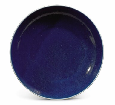View full screen - View 1 of Lot 527. A sacrificial-blue-glazed dish, Kangxi mark and period.
