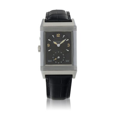View full screen - View 1 of Lot 26. Reverso Duoface, Ref. 270.8.54 Stainless steel reversible dual time zone wristwatch with day/night indication Circa 1998.