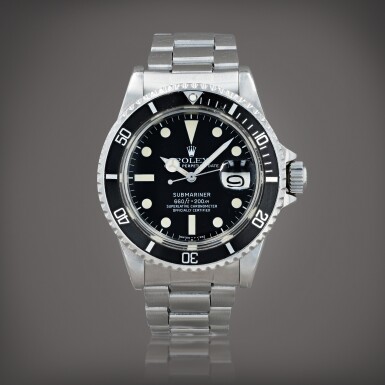 View full screen - View 1 of Lot 642. Submariner, reference 1680 Montre bracelet en acier avec date | Stainless steel wristwatch with date and bracelet Vers 1979 | Circa 1979.