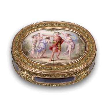 View full screen - View 1 of Lot 1259. A two-coloured gold and enamel snuff box, Louis Tronquoy, Paris, circa 1850.