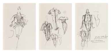 View full screen - View 1 of Lot 4. Three original sketches for fashion.