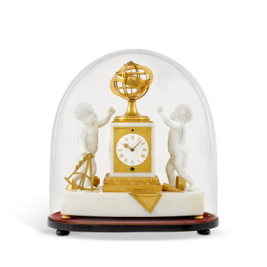 View full screen - View 1 of Lot 104. Benjamin Lewis Vulliamy No.758. A George IV white marble, ormolu and Derby biscuit porcelain mantel timepiece, London, circa 1820,.